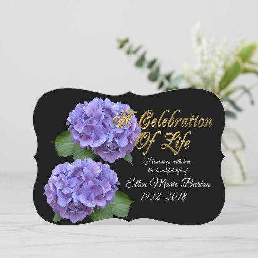 Viering van het leven Uitnodiging hortensia bloeme (Staand voorkant)