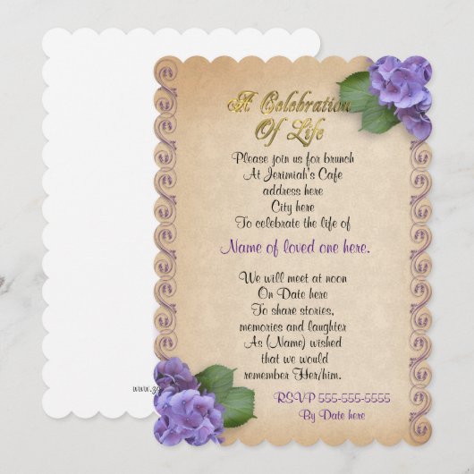 Viering van het leven Uitnodiging hortensia floral (Voorkant / Achterkant)