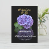 Viering van het leven Uitnodiging Hortensia op zwa (Staand voorkant)