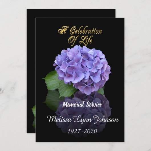 Viering van het leven Uitnodiging Hortensia op zwa (Voorkant / Achterkant)