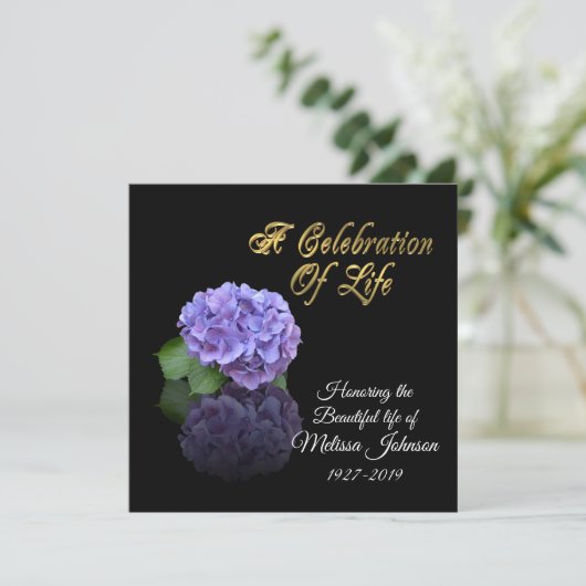 Viering van het leven Uitnodiging Hydrangea (Staand voorkant)