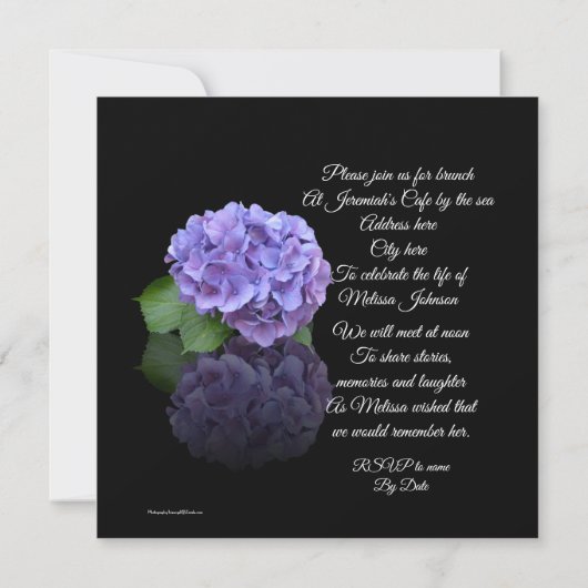 Viering van het leven Uitnodiging Hydrangea (Achterkant)