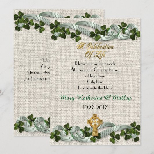 Viering van het leven Uitnodiging Iers Keltisch kr (Voorkant / Achterkant)