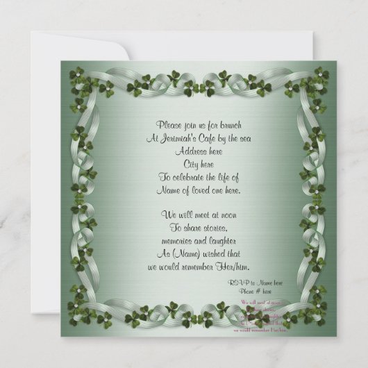 Viering van het leven Uitnodiging Ierse achtergron (Achterkant)