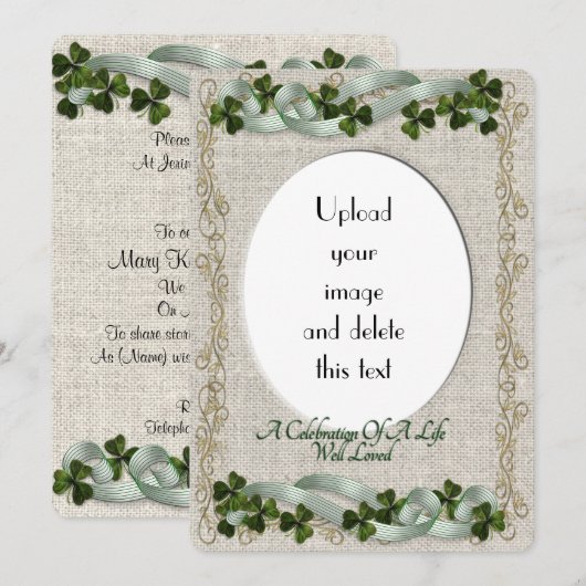 Viering van het leven Uitnodiging Ierse thema (Voorkant / Achterkant)