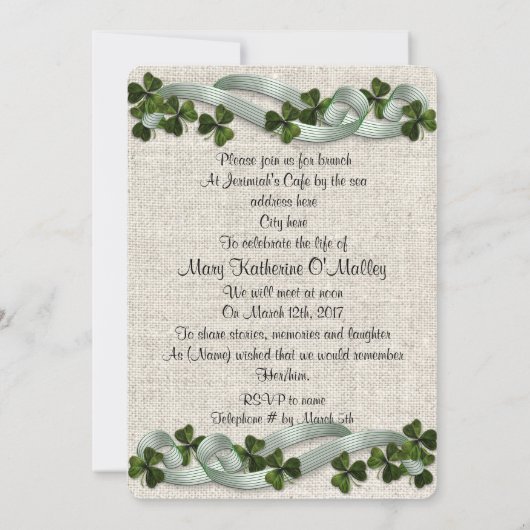 Viering van het leven Uitnodiging Ierse thema (Achterkant)