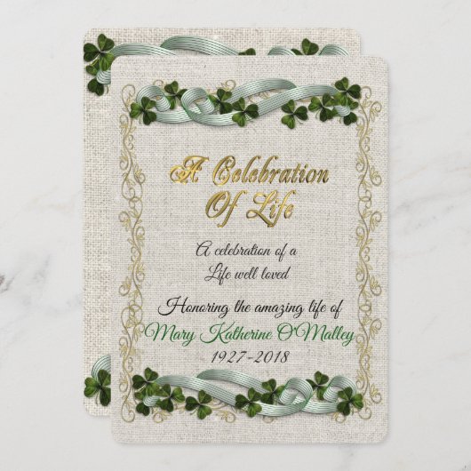 Viering van het leven Uitnodiging Ierse thema (Voorkant / Achterkant)
