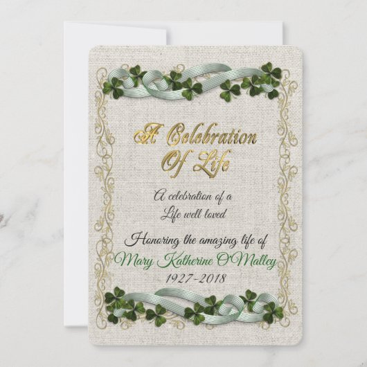 Viering van het leven Uitnodiging Ierse thema (Voorkant)