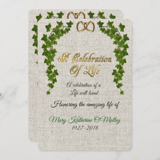 Viering van het leven Uitnodiging Ivy border (Voorkant / Achterkant)