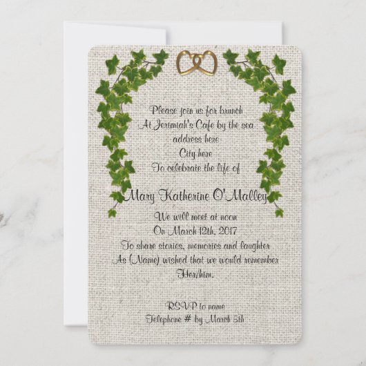 Viering van het leven Uitnodiging Ivy border (Achterkant)