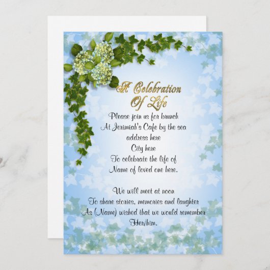 Viering van het leven Uitnodiging klimop en bloeme (Voorkant / Achterkant)