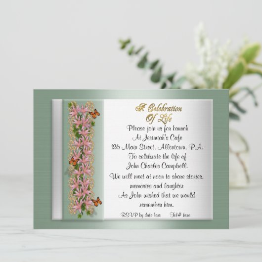 Viering van het leven Uitnodiging lelies (Staand voorkant)
