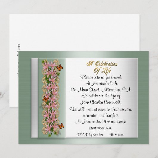 Viering van het leven Uitnodiging lelies (Voorkant / Achterkant)