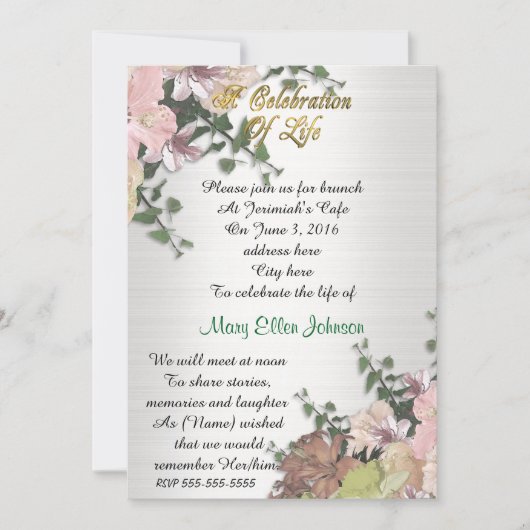 Viering van het leven Uitnodiging Lente Bloemen (Voorkant)