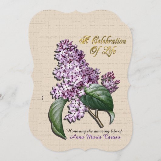 Viering van het leven Uitnodiging Lilacs (Voorkant / Achterkant)