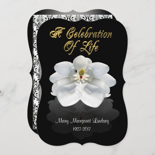 Viering van het leven Uitnodiging magnolia (Voorkant / Achterkant)