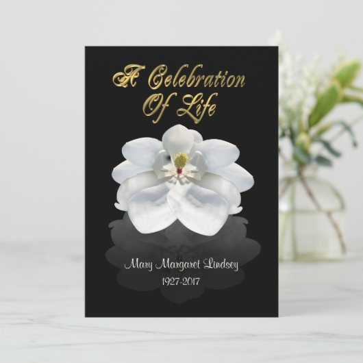 Viering van het leven Uitnodiging magnolia (Staand voorkant)