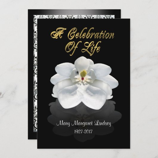 Viering van het leven Uitnodiging magnolia (Voorkant / Achterkant)