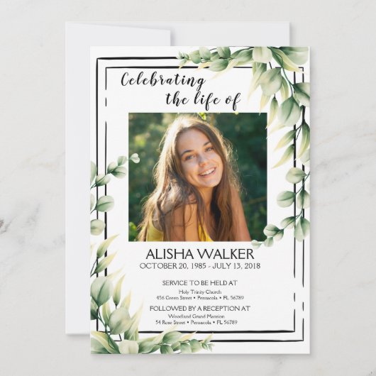 Viering van het leven Uitnodiging, Memorial Servic Kaart (Voorkant)