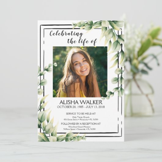 Viering van het leven Uitnodiging, Memorial Servic Kaart (Staand voorkant)