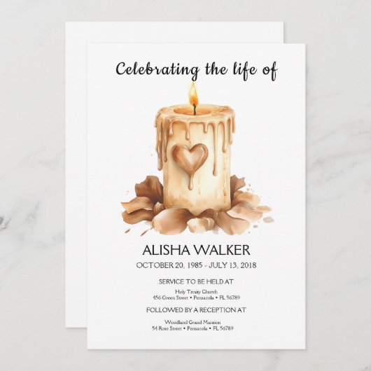 Viering van het leven Uitnodiging, Memorial Servic Kaart (Voorkant / Achterkant)