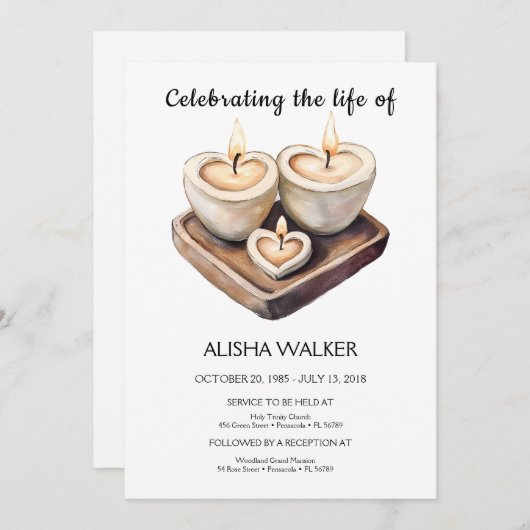 Viering van het leven Uitnodiging, Memorial Servic Kaart (Voorkant / Achterkant)