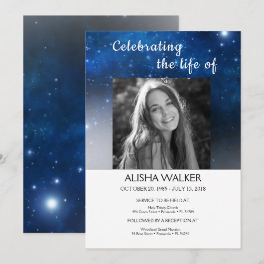 Viering van het leven Uitnodiging, Memorial Servic Kaart (Voorkant / Achterkant)