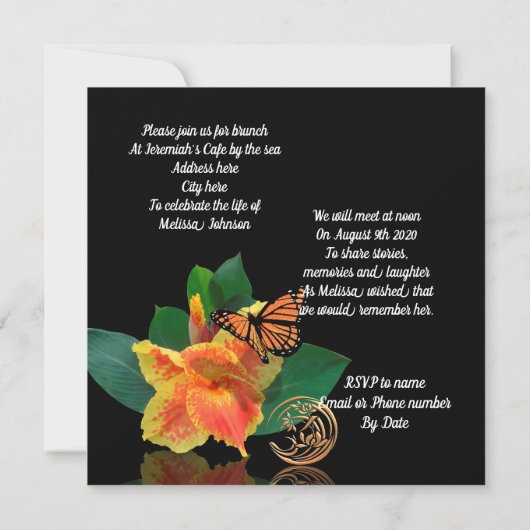 Viering van het leven Uitnodiging Monarch vlinder (Achterkant)