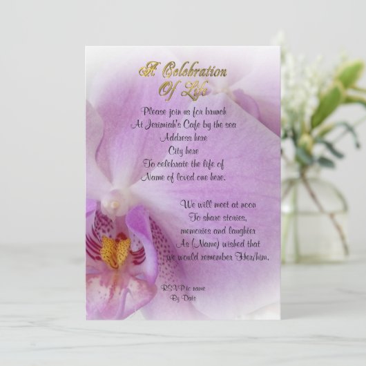 Viering van het leven Uitnodiging orchidee (Staand voorkant)