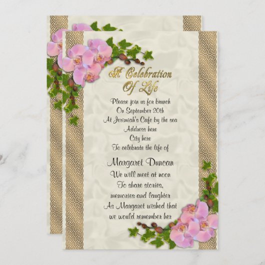 Viering van het leven Uitnodiging orchideeën (Voorkant / Achterkant)