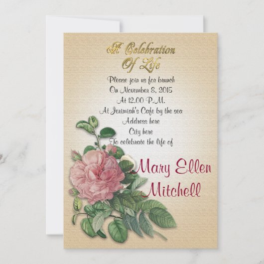 Viering van het leven Uitnodiging  roos (Voorkant)