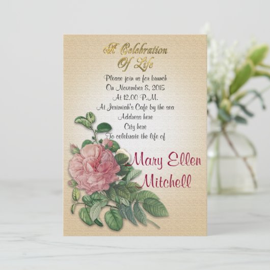 Viering van het leven Uitnodiging  roos (Staand voorkant)
