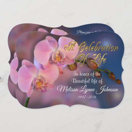 Viering van het leven Uitnodiging roze orchideeën (Voorkant / Achterkant)
