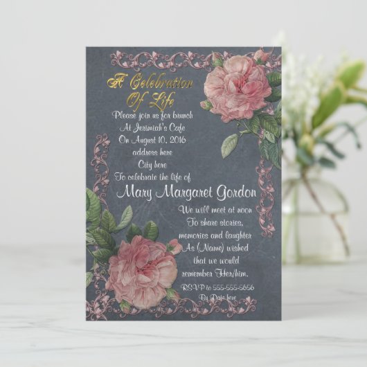 Viering van het leven Uitnodiging rozen (Staand voorkant)