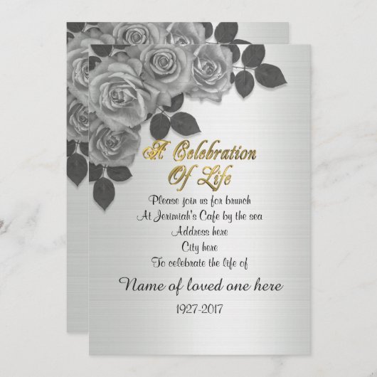 Viering van het leven Uitnodiging rozen (Voorkant / Achterkant)