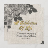Viering van het leven uitnodiging Rozen op Linen (Voorkant / Achterkant)