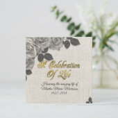 Viering van het leven uitnodiging Rozen op Linen (Staand voorkant)