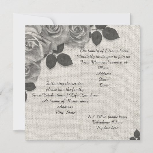 Viering van het leven uitnodiging Rozen op Linen (Achterkant)