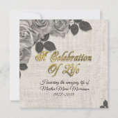 Viering van het leven uitnodiging Rozen op Linen (Voorkant)