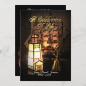 Viering van het leven Uitnodiging schip en vuurtor (Voorkant / Achterkant)