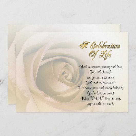 Viering van het leven Uitnodiging sepia roos (Voorkant / Achterkant)