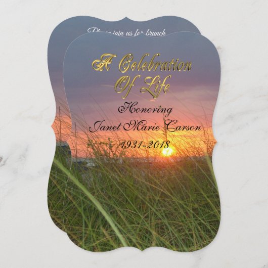 Viering van het leven Uitnodiging strand zonsonder (Voorkant / Achterkant)