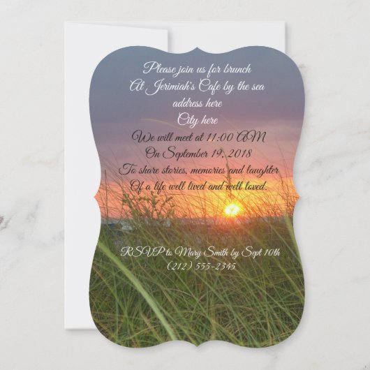 Viering van het leven Uitnodiging strand zonsonder (Achterkant)