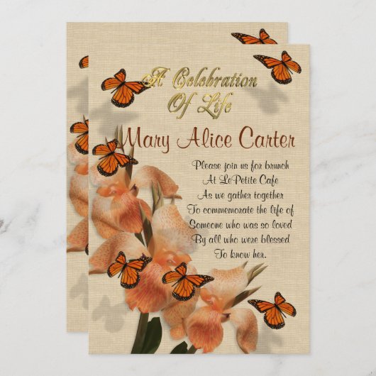 Viering van het leven Uitnodiging vlinders (Voorkant / Achterkant)