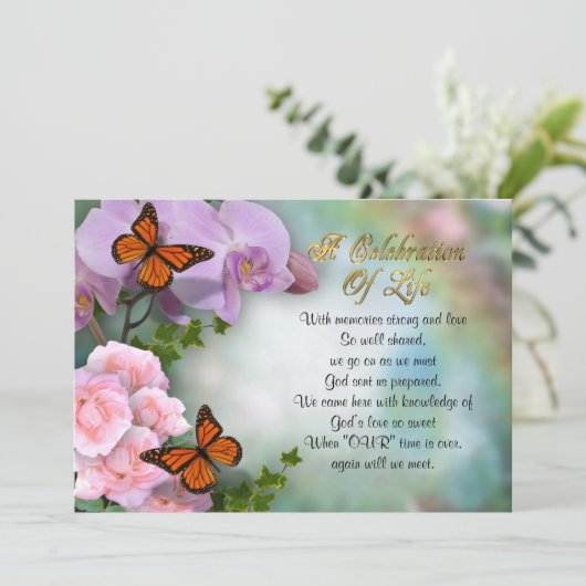 Viering van het leven Uitnodiging vlinders (Staand voorkant)