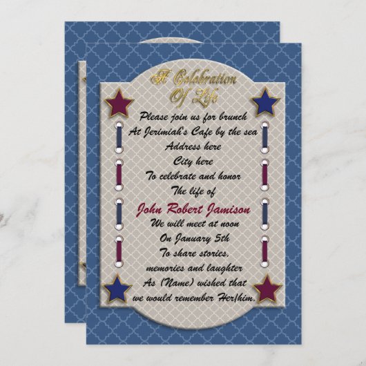 Viering van het leven uitnodiging voor patriottisc (Voorkant / Achterkant)