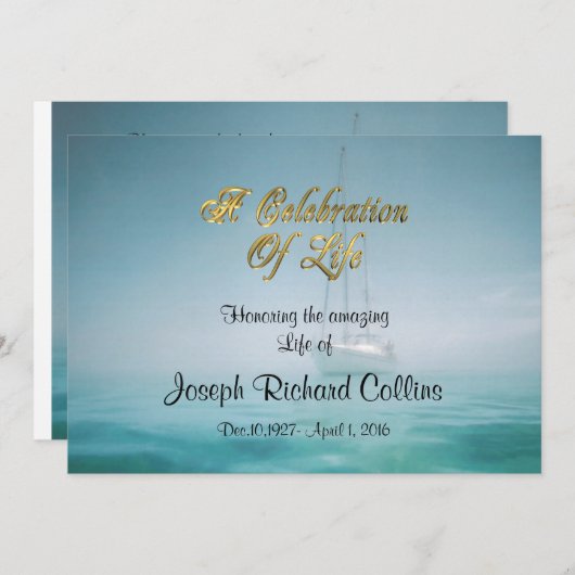 Viering van het leven Uitnodiging zeilboot (Voorkant / Achterkant)