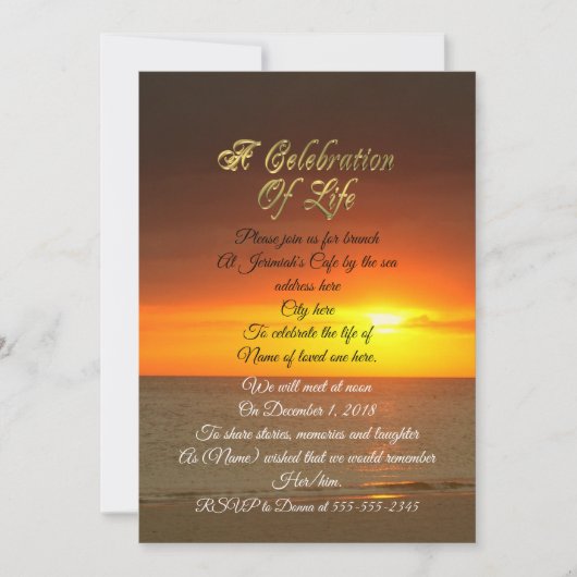 Viering van het leven Uitnodiging zonsondergang (Voorkant)