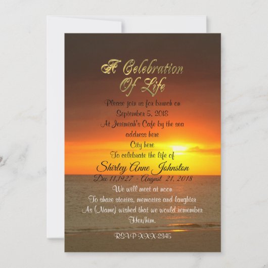 Viering van het leven Uitnodiging zonsondergang (Voorkant)