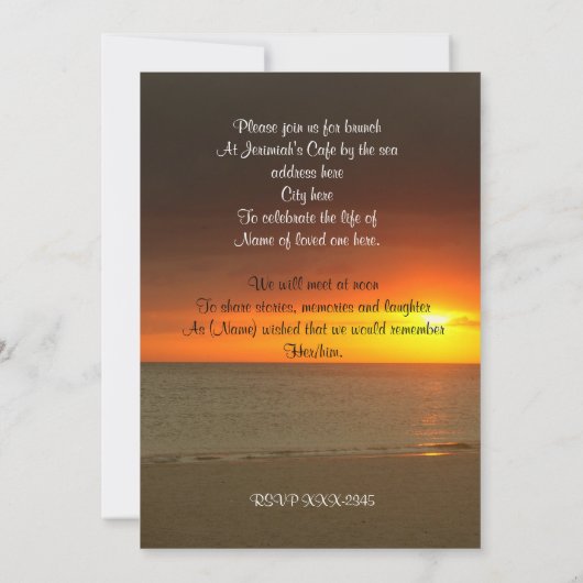 Viering van het leven Uitnodiging zonsondergang (Achterkant)